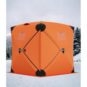 Pop Up Ice Fishing Tent Insulated Ice Fishing Shelter Portable Hub-Style Shelter Shanty Windproof and Warm, Multiple Sizes for 6-8 Person, Red, 6×11.7×6.6 Ft(Orange)