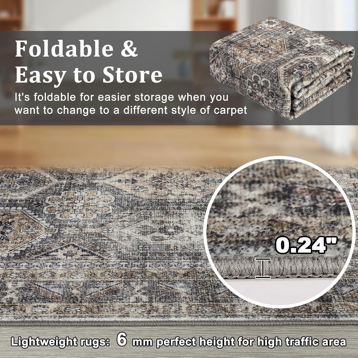 image:imageGarvee 5x7 Living Room Rugs Machine Washable Area Rugs Vintage Bordered Floor Cover Carpet with Non Slip Backing Non Shedding Low Pile Soft Mats for Bedroom Nursery Office GreenDistressedblueGrey