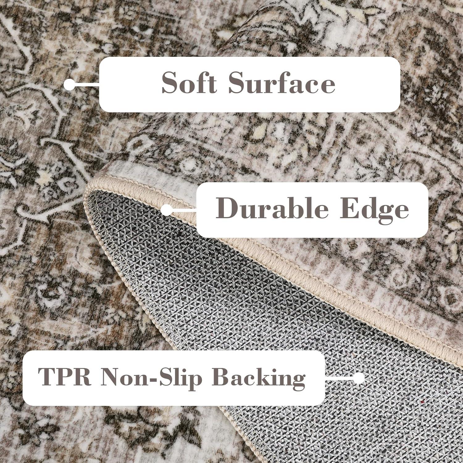 image:imageGarvee 5x7 Living Room Rugs Machine Washable Area Rugs Vintage Bordered Floor Cover Carpet with Non Slip Backing Non Shedding Low Pile Soft Mats for Bedroom Nursery Office GreenFarmhousebrown