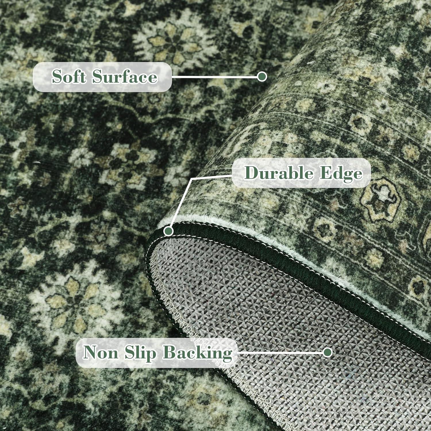 image:imageGarvee 5x7 Living Room Rugs Machine Washable Area Rugs Vintage Bordered Floor Cover Carpet with Non Slip Backing Non Shedding Low Pile Soft Mats for Bedroom Nursery Office GreenVintagegreen