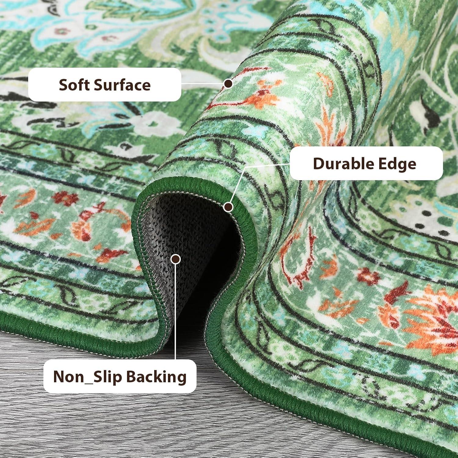 image:imageGarvee 5x7 Living Room Rugs Machine Washable Area Rugs Vintage Bordered Floor Cover Carpet with Non Slip Backing Non Shedding Low Pile Soft Mats for Bedroom Nursery Office GreenFloralgreen