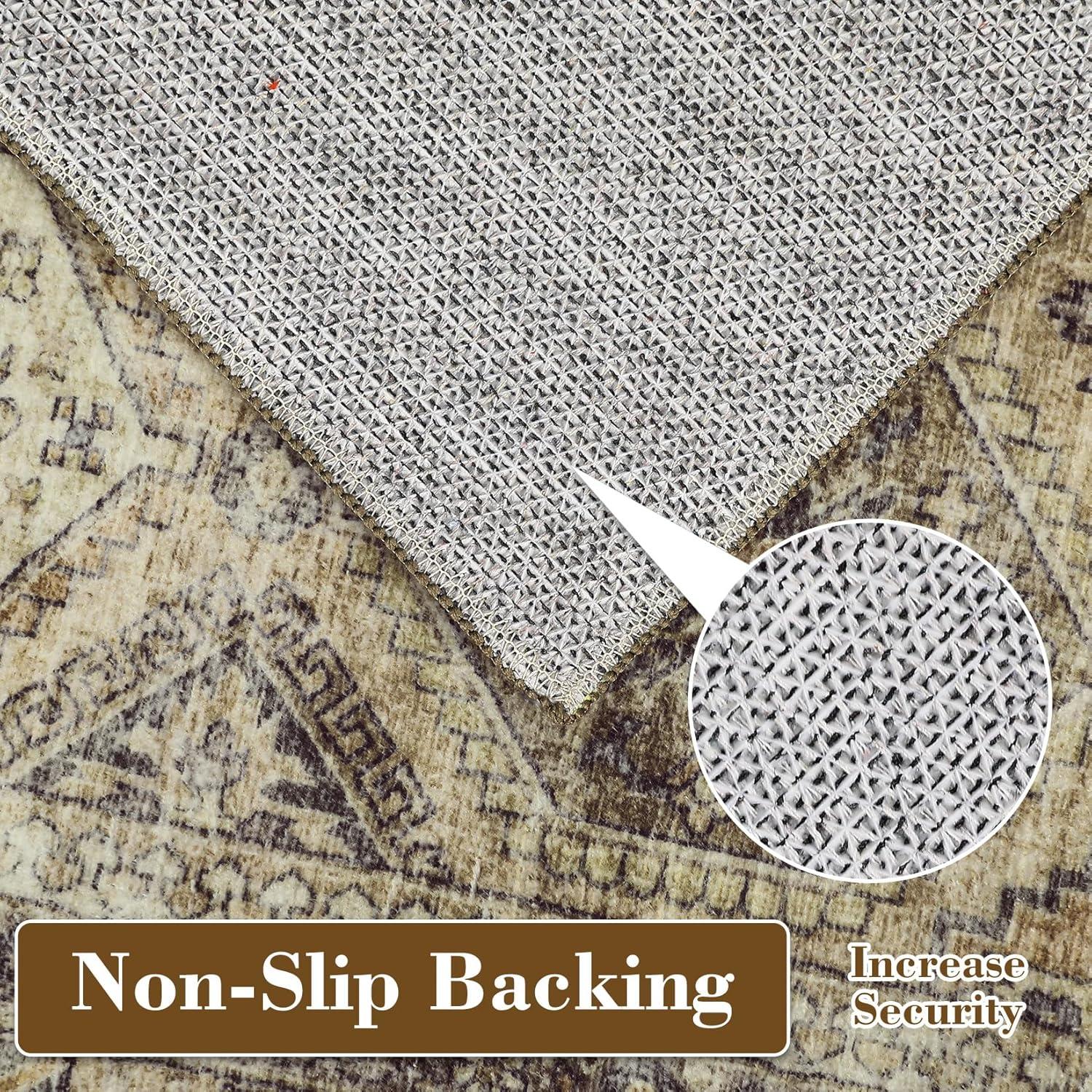 image:imageGarvee 5x7 Living Room Rugs Machine Washable Area Rugs Vintage Bordered Floor Cover Carpet with Non Slip Backing Non Shedding Low Pile Soft Mats for Bedroom Nursery Office GreenDistressedtaupe