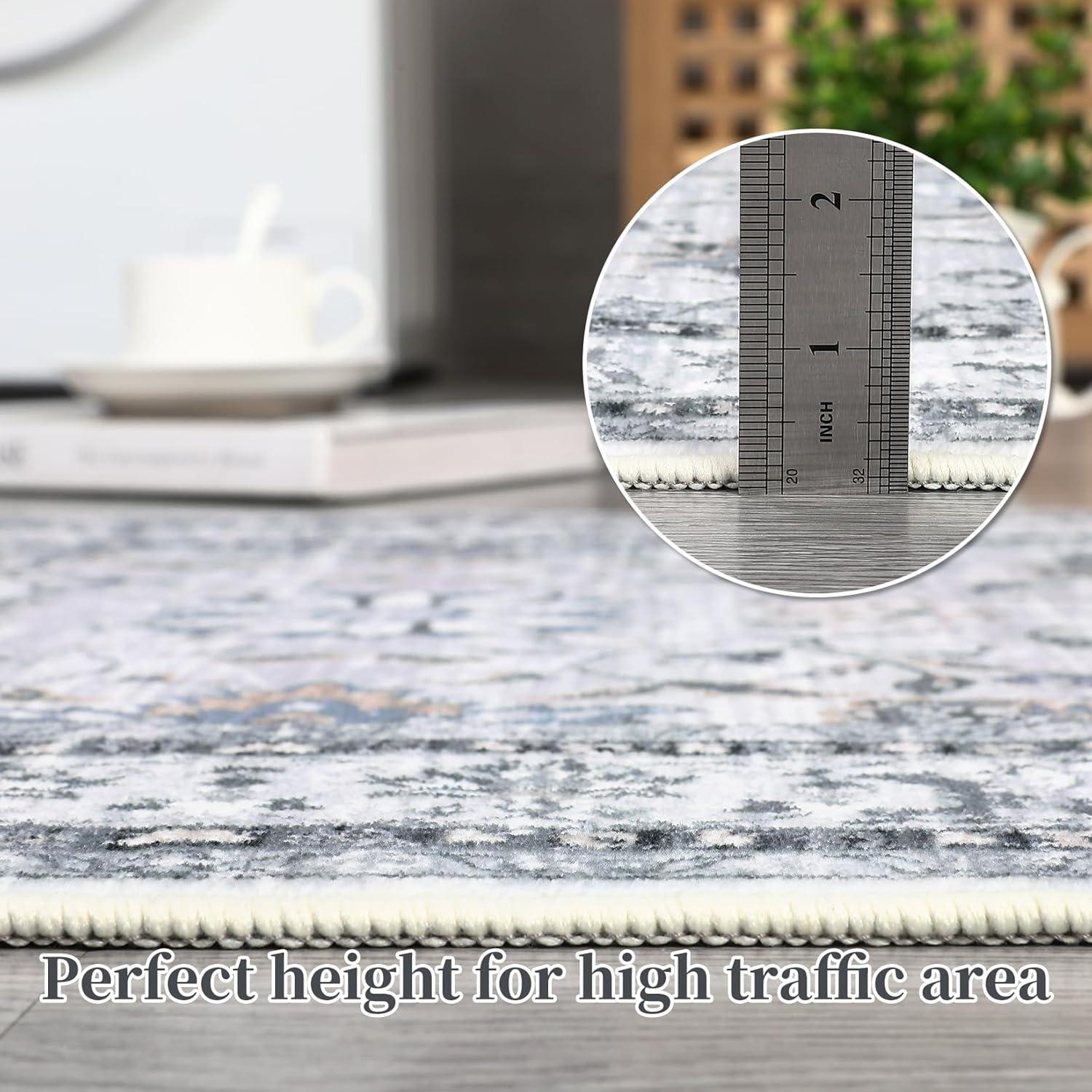 image:imageGarvee 5x7 Living Room Rugs Machine Washable Area Rugs Vintage Bordered Floor Cover Carpet with Non Slip Backing Non Shedding Low Pile Soft Mats for Bedroom Nursery Office GreenFloralgrey