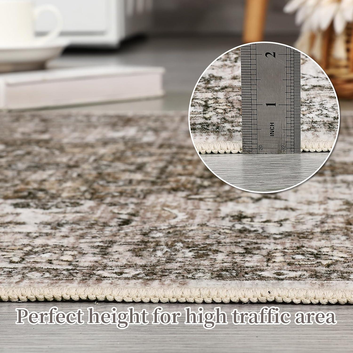 image:imageGarvee 5x7 Living Room Rugs Machine Washable Area Rugs Vintage Bordered Floor Cover Carpet with Non Slip Backing Non Shedding Low Pile Soft Mats for Bedroom Nursery Office GreenFarmhousebrown
