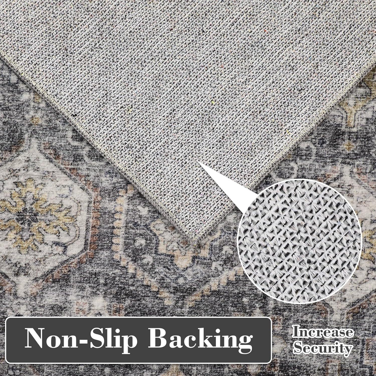 image:imageGarvee 5x7 Living Room Rugs Machine Washable Area Rugs Vintage Bordered Floor Cover Carpet with Non Slip Backing Non Shedding Low Pile Soft Mats for Bedroom Nursery Office GreenDistressedblueGrey