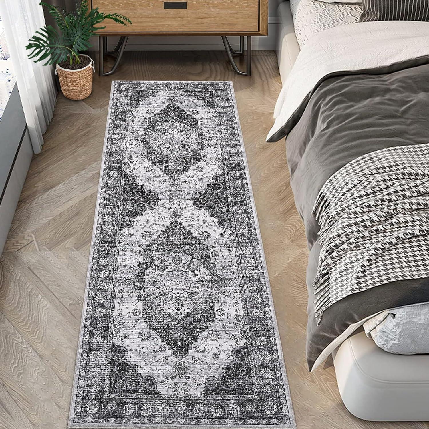 image:imageGarvee 5x7 Living Room Rugs Machine Washable Area Rugs Vintage Bordered Floor Cover Carpet with Non Slip Backing Non Shedding Low Pile Soft Mats for Bedroom Nursery Office GreenFarmhousegrey