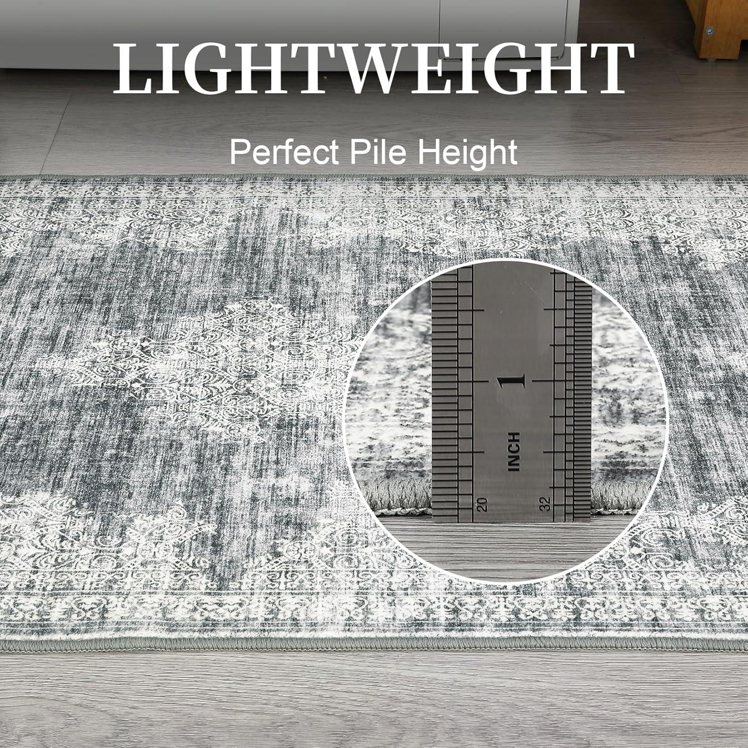 image:imageGarvee 5x7 Living Room Rugs Machine Washable Area Rugs Vintage Bordered Floor Cover Carpet with Non Slip Backing Non Shedding Low Pile Soft Mats for Bedroom Nursery Office GreenBorderedgrey