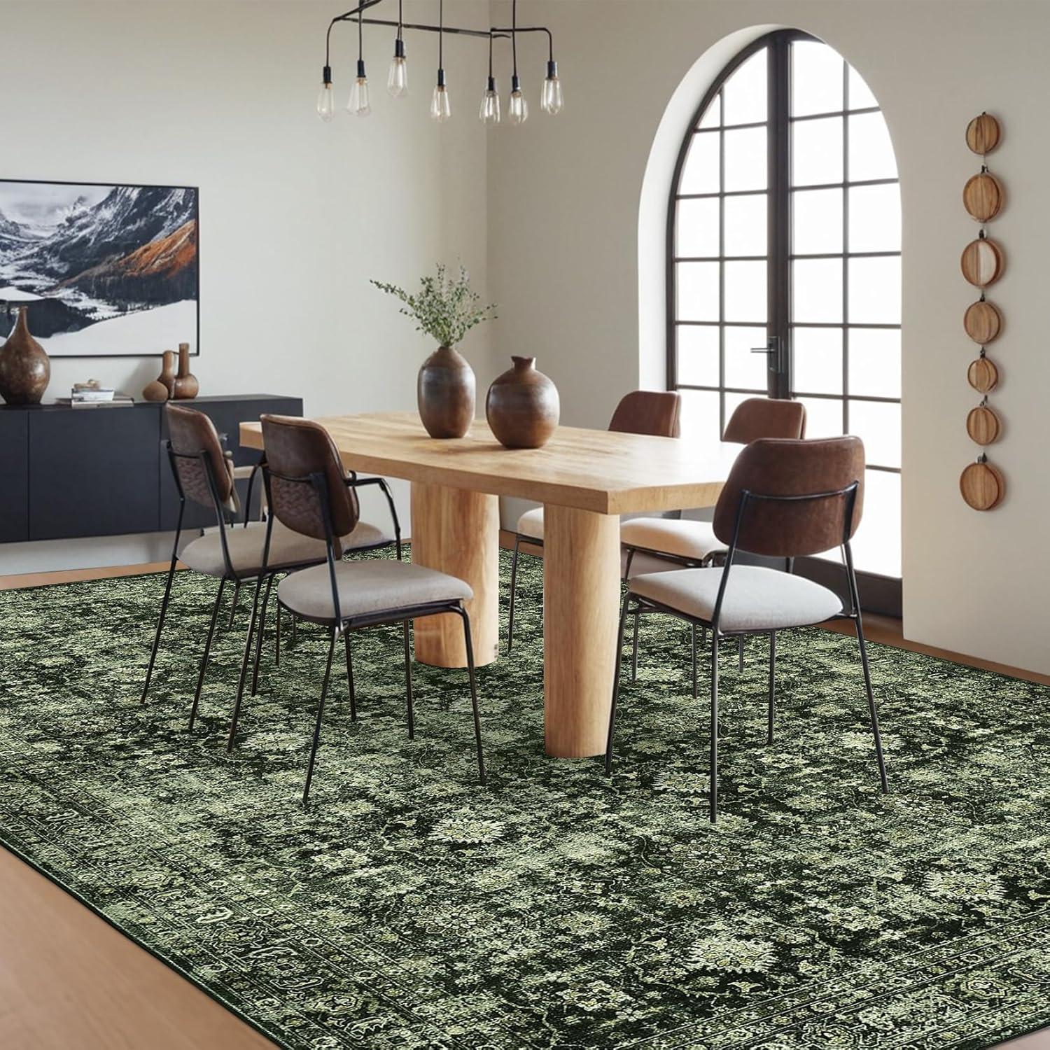 image:imageGarvee 5x7 Living Room Rugs Machine Washable Area Rugs Vintage Bordered Floor Cover Carpet with Non Slip Backing Non Shedding Low Pile Soft Mats for Bedroom Nursery Office GreenVintagegreen