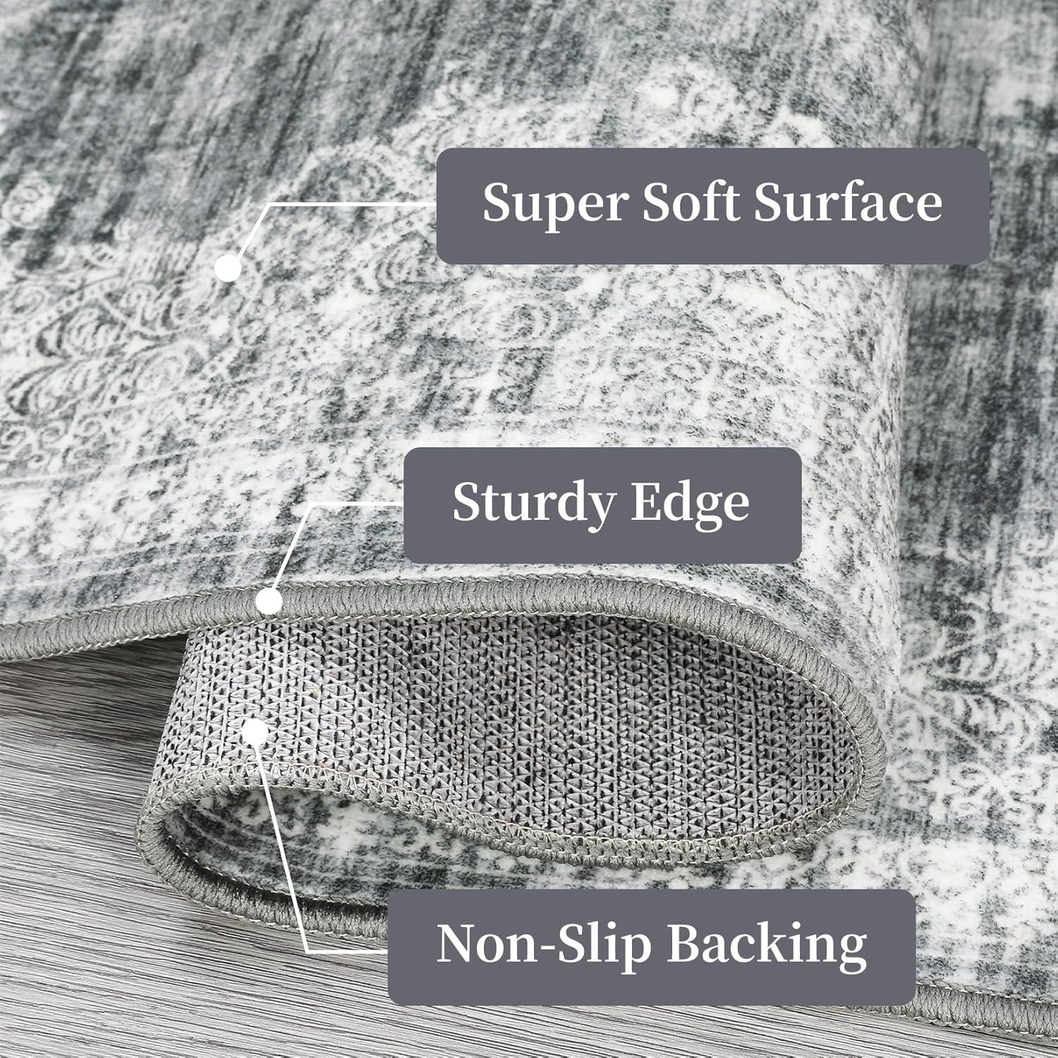 image:imageGarvee 5x7 Living Room Rugs Machine Washable Area Rugs Vintage Bordered Floor Cover Carpet with Non Slip Backing Non Shedding Low Pile Soft Mats for Bedroom Nursery Office GreenBorderedgrey