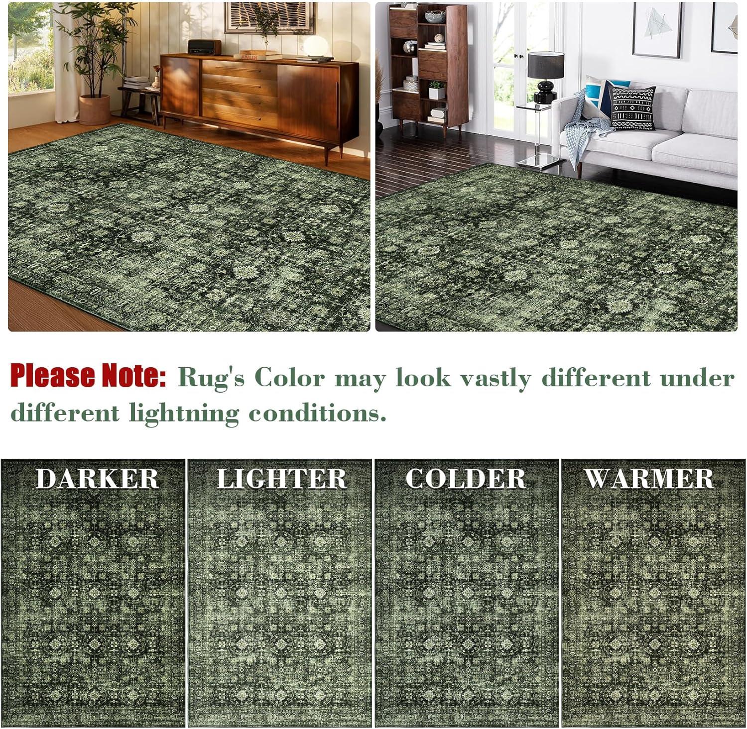image:imageGarvee 5x7 Living Room Rugs Machine Washable Area Rugs Vintage Bordered Floor Cover Carpet with Non Slip Backing Non Shedding Low Pile Soft Mats for Bedroom Nursery Office GreenVintagegreen