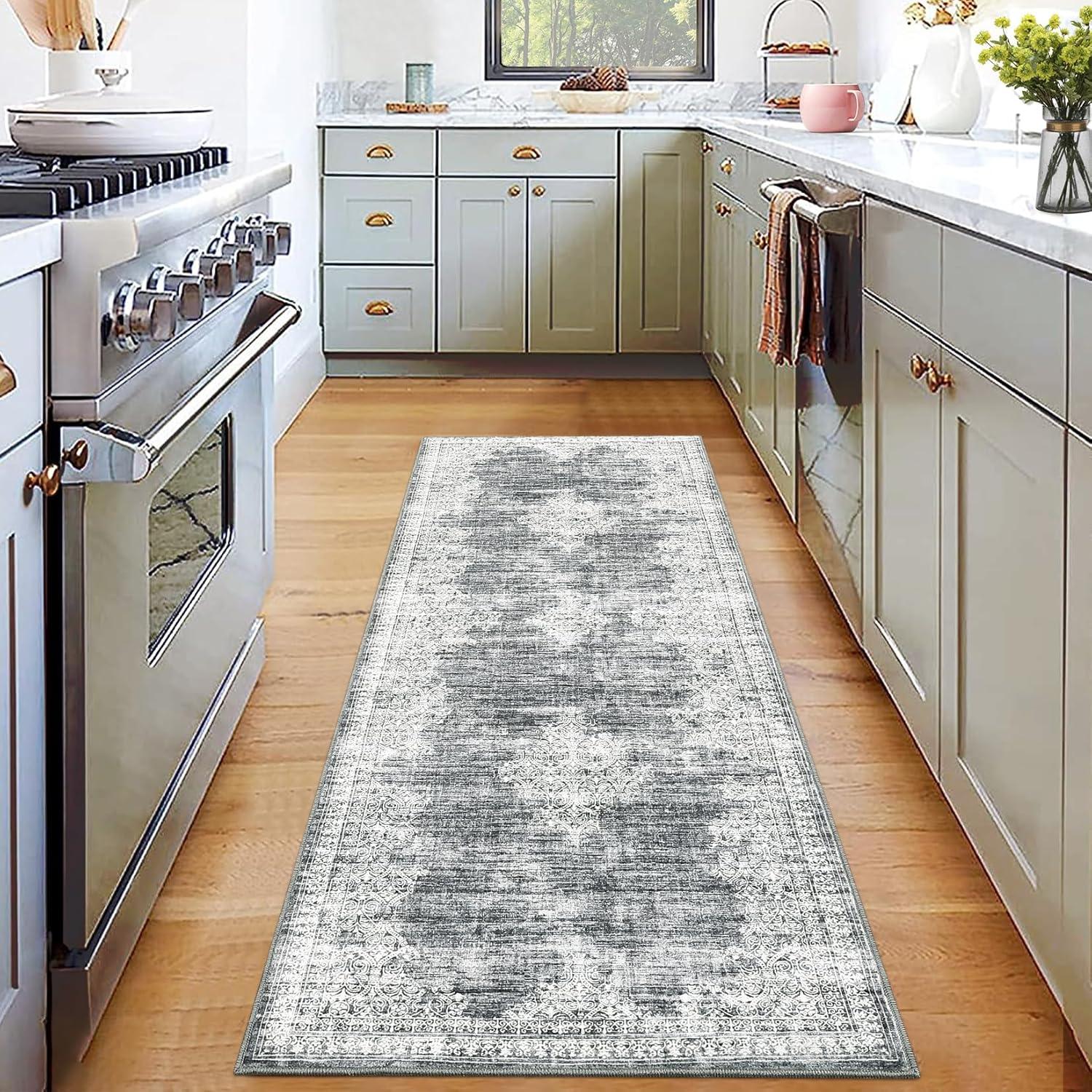 image:imageGarvee 5x7 Living Room Rugs Machine Washable Area Rugs Vintage Bordered Floor Cover Carpet with Non Slip Backing Non Shedding Low Pile Soft Mats for Bedroom Nursery Office GreenBorderedgrey