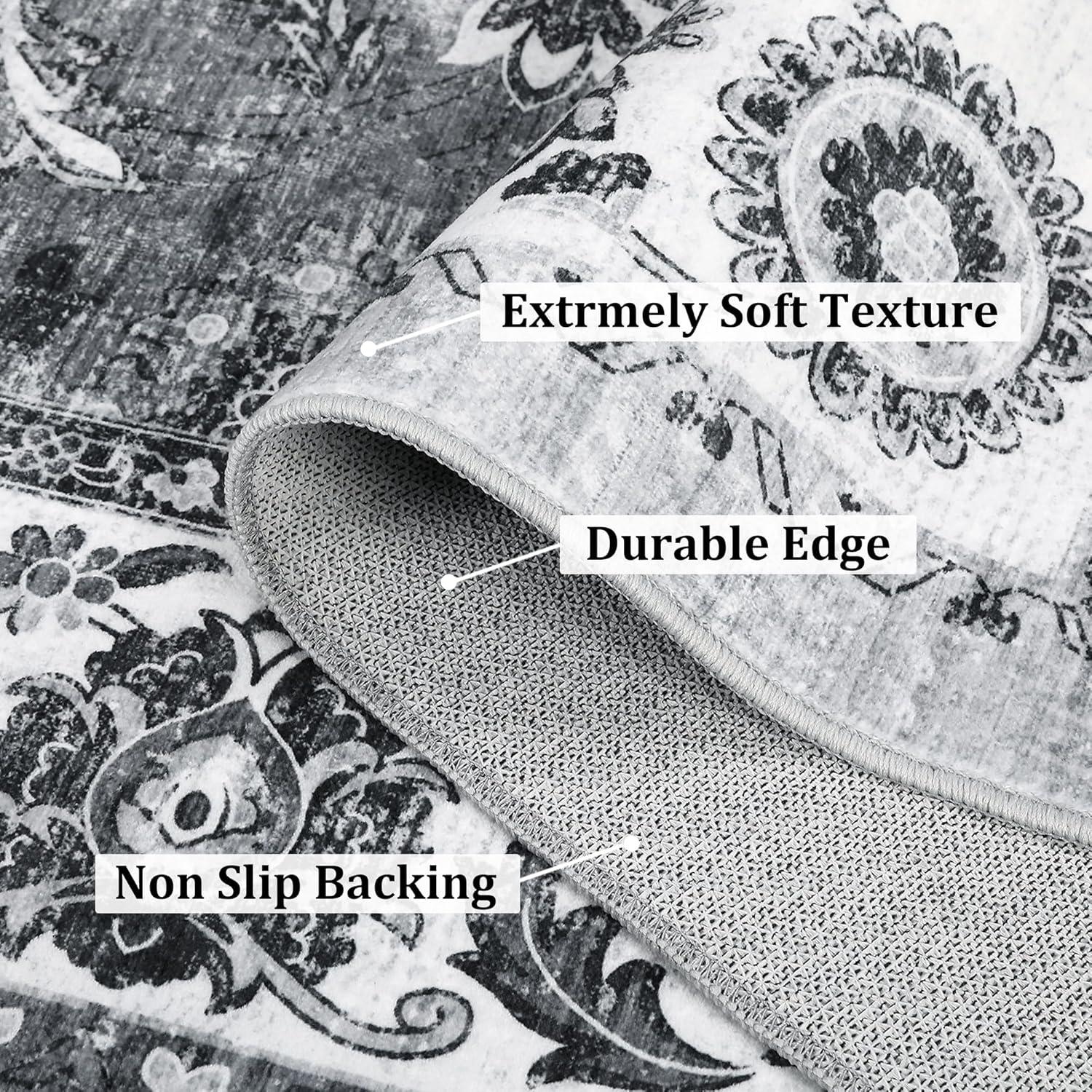 image:imageGarvee 8x10 ft Distressed Vintage Floral Print Area RugNonSlip Indoor Washable Rug Stain Resistant Retro Accent Low Pile Carpet for Living RoomBedroomKitchenDining RoomKids RoomNurseryBlueGrey