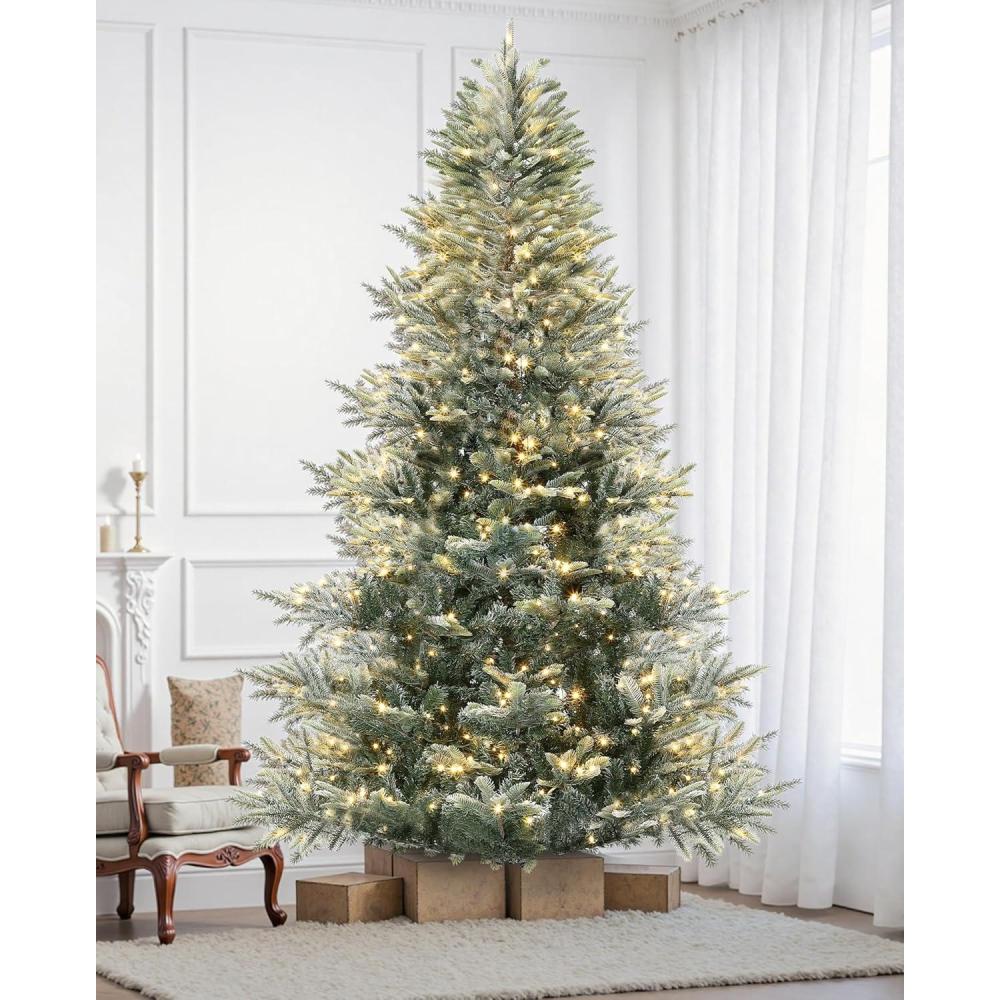 image:image65 FT PreLit Pencil Christmas Tree  300 Warm White Lights AutoHinged Expansion Foldable Metal Stand PE amp PVC Construction  for Porch Party Office and Home DecorSnow Flocked