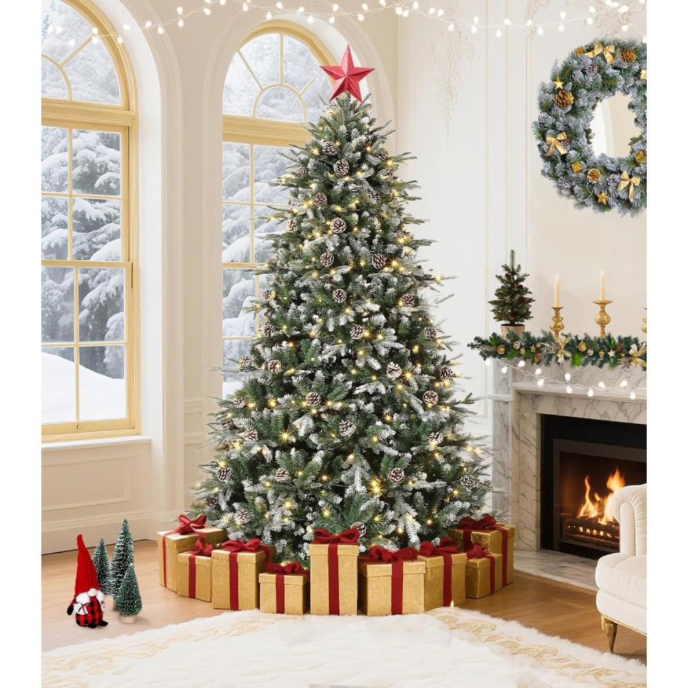 image:image65 FT PreLit Pencil Christmas Tree  300 Warm White Lights AutoHinged Expansion Foldable Metal Stand PE amp PVC Construction  for Porch Party Office and Home DecorFlocked Green