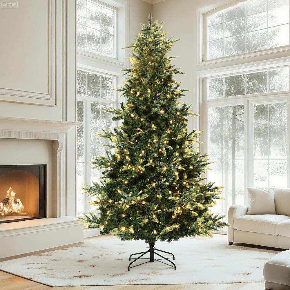image:image65 FT PreLit Pencil Christmas Tree  300 Warm White Lights AutoHinged Expansion Foldable Metal Stand PE amp PVC Construction  for Porch Party Office and Home DecorClassic Green