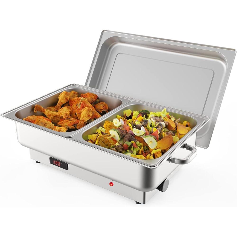image:imageElectric Chafing Dish Buffet Set 9 QT Buffet Servers and Warmers Stainless Steel Commercial Food Warmer with 1 FullSize Pan amp 2 HalfSize Pan Temperature Control Display for Parties Catering12 Half Size