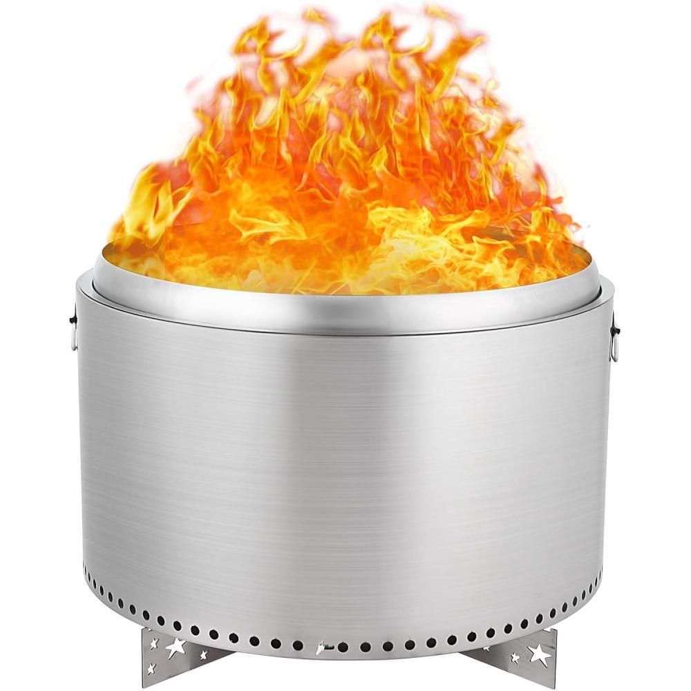 image:imageGARVEE 27 in Portable Smokeless Fire Pit with Stand Handles Design Stainless Steel Stove Wood Burning Removable Ash Pan for Camping Garden Backyard