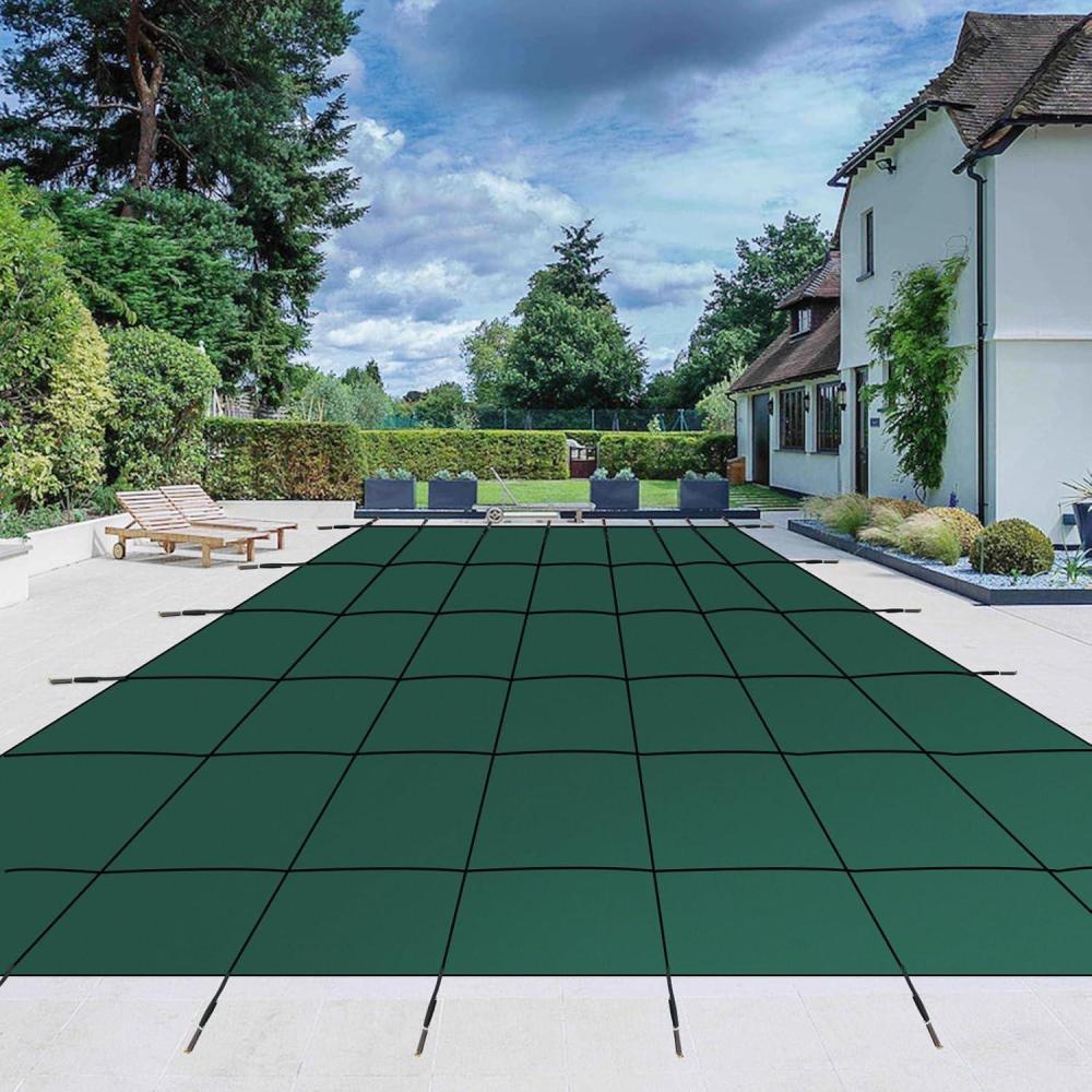 image:imageGARVEE Inground Pool Safety Cover Fits Inground Pools 14 ft x 26 ft UltraDense 400 LB Load Capacity Rectangle Inground Safety Pool wAnchors  Green Winter Pool Cover Size 16x28 ft