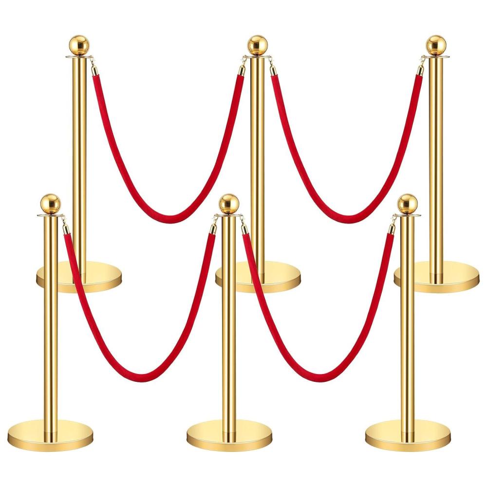 image:imageGARVEE Velvet Ropes and Posts Crowd Control Barriers 4 Red Velvet Rope 5 ft 6 Pcs 38 in Gold Stanchion Post with Ball Top for Red Carpet Theaters Parties Wedding Exhibition