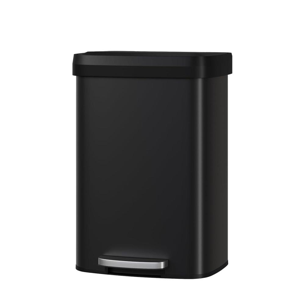 image:imageGarvee 16 gal  60 L Metal Trash Can with Lid Large Garbage Can for Kitchen Rustproof Stepon Kitchen Metal Trash Bin with Liner Rim Rear Handle Soft Close Plastic Lid BlackBlack