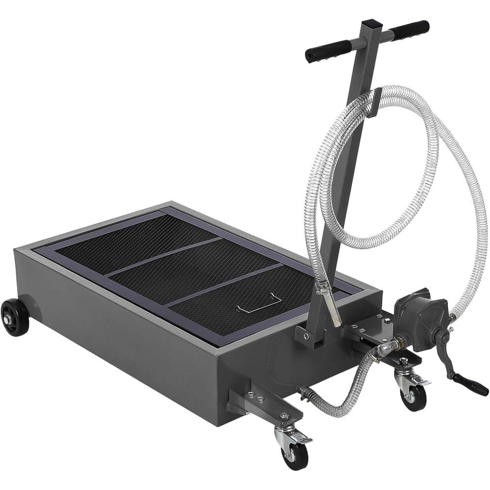 image:imageGarvee 20 Gallon Oil Drain Pan Oil Drain Tank with 12V Electric Pump 76L Low Profile Oil Drain Pan Oil Change Pan with T Foldable Hand and Wheels 8FT Hose Oil Drain Cart for Car SUV TrucksHand PumpBlack