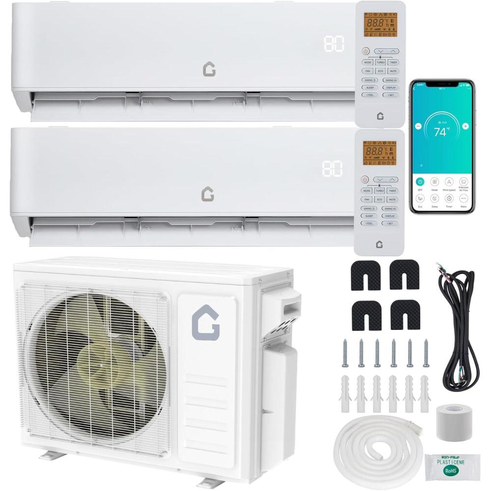 image:imageGarvee 20000 BTU Dual Zone WIFI Mini Split ACHeating System 20 SEER2 2 Zone 90009000 BTU Ductless Split Air Conditioner with PreCharged Condenser Not Include Copper Tube Line Set 208230V2 Head18000BTU9000BTU