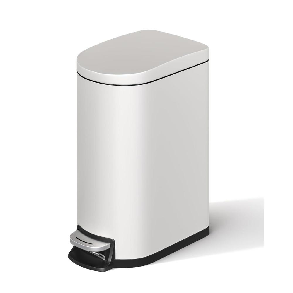 image:imageGarvee 26 gal  10 L Metal Bathroom Trash Can with Lid Slim Waterproof Garbage Can for Bedroom Small Stepon Trash Bin with Inner Bucket Rear Handle Soft Close Lid BlackCreamy White