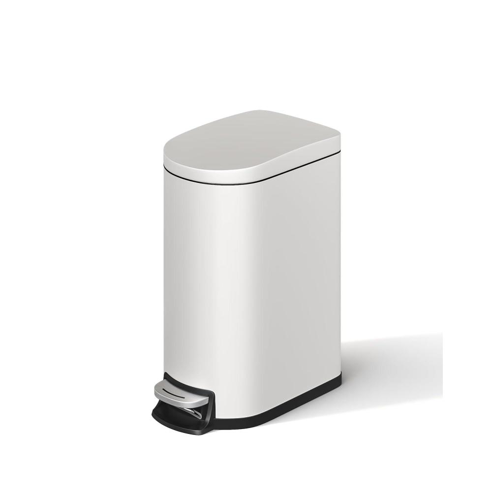 image:imageGarvee 26 gal  10 L Metal Bathroom Trash Can with Lid Slim Waterproof Garbage Can for Bedroom Small Stepon Trash Bin with Inner Bucket Rear Handle Soft Close Lid BlackWhite