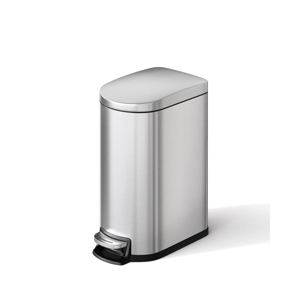 image:imageGarvee 26 gal  10 L Metal Bathroom Trash Can with Lid Slim Waterproof Garbage Can for Bedroom Small Stepon Trash Bin with Inner Bucket Rear Handle Soft Close Lid BlackSilver