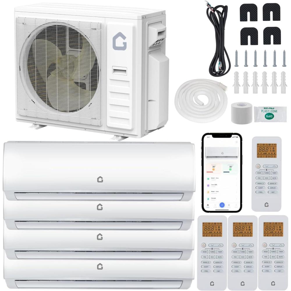 image:imageGarvee 3 Zone 28000 BTU9K  9K  9K Mini Split ACHeating System 20 SEER2 Tri Zone Ductless Split Air Conditioner with PreCharged Condenser Not Include Copper Tube Line Set 208230V4 Head9KBTU3  12KBTU1
