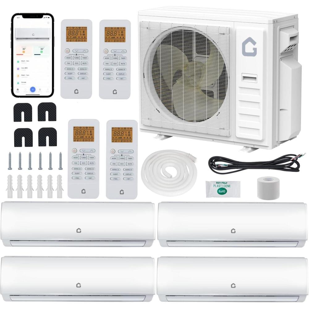 image:imageGarvee 3 Zone 28000 BTU9K  9K  9K Mini Split ACHeating System 20 SEER2 Tri Zone Ductless Split Air Conditioner with PreCharged Condenser Not Include Copper Tube Line Set 208230V4 Head12000BTU4