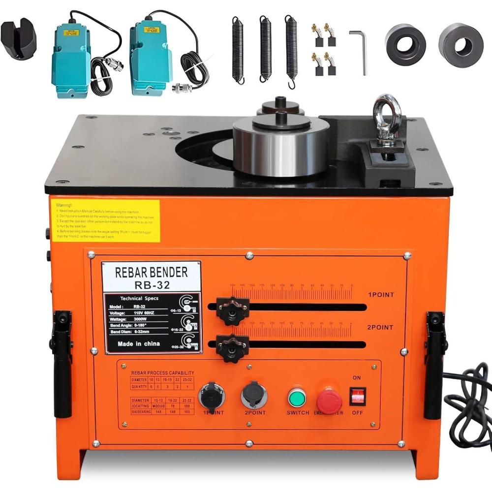 image:imageGarvee 3000W Electric Hydraulic Rebar Bender Electric Rebar Bender up to 13 in 14 in1 in Rebar Bending Angle 0180 Degrees for Bending Steel Rope Convenient Foot Pedal Switch