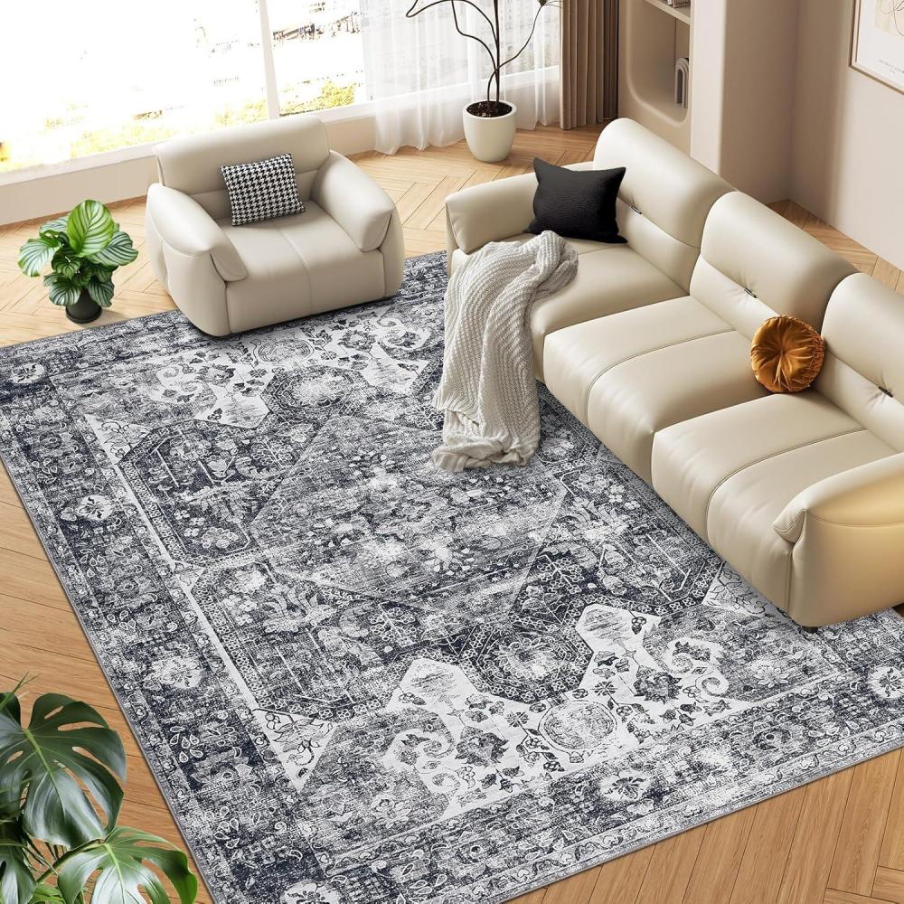 image:imageGarvee 5x7 Bedroom Rugs Non Slip Washable Rugs for Living Room Modern Striped Area Rug for Dining Room Stain Resistant Area Rug for Classroom Office Blue and OrangeDark Gray
