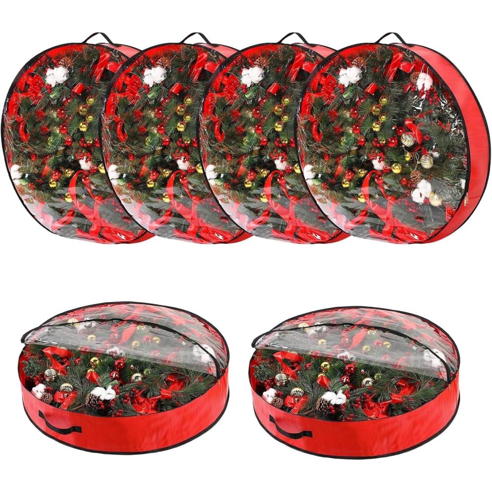 image:imageGarvee 6 Pack Christmas Wreath Storage Bags Waterproof Clear PVCPE Wreath Storage Containers with Sturdy Handles amp Zippers Holiday Decor Storage Organizer for Xmas and Seasonal Decorations GreenRed