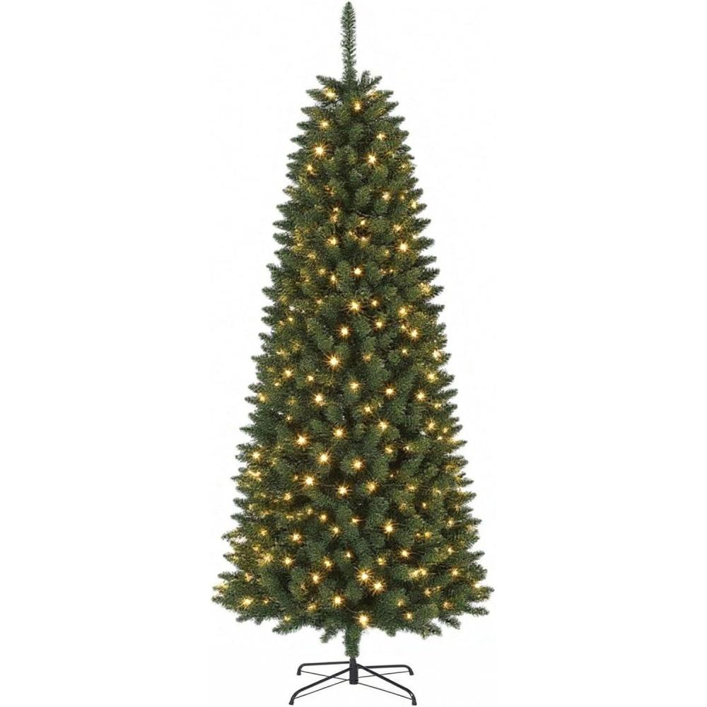 image:imageGarvee 6 ft Christmas Tree 6 ft Artificial Prelit Slim Pencil Tree with Warm White Lights amp Metal Stand Easy Assemble Xmas Decor for Home Party Office Mall Holiday DecorationGreen