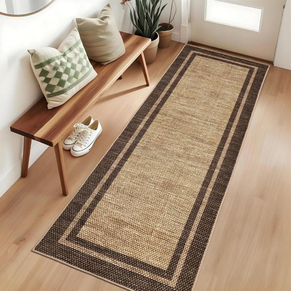 image:imageGarvee 8x10 Area Rugs Washable Rugs for Living Room Modern Solid Minimalist Border Rug Soft Bedroom Rug Non Slip Floor Cover Stain Resistant Throw Carpet for Dining Room Apartment NurseryBlackGreyBrownborder