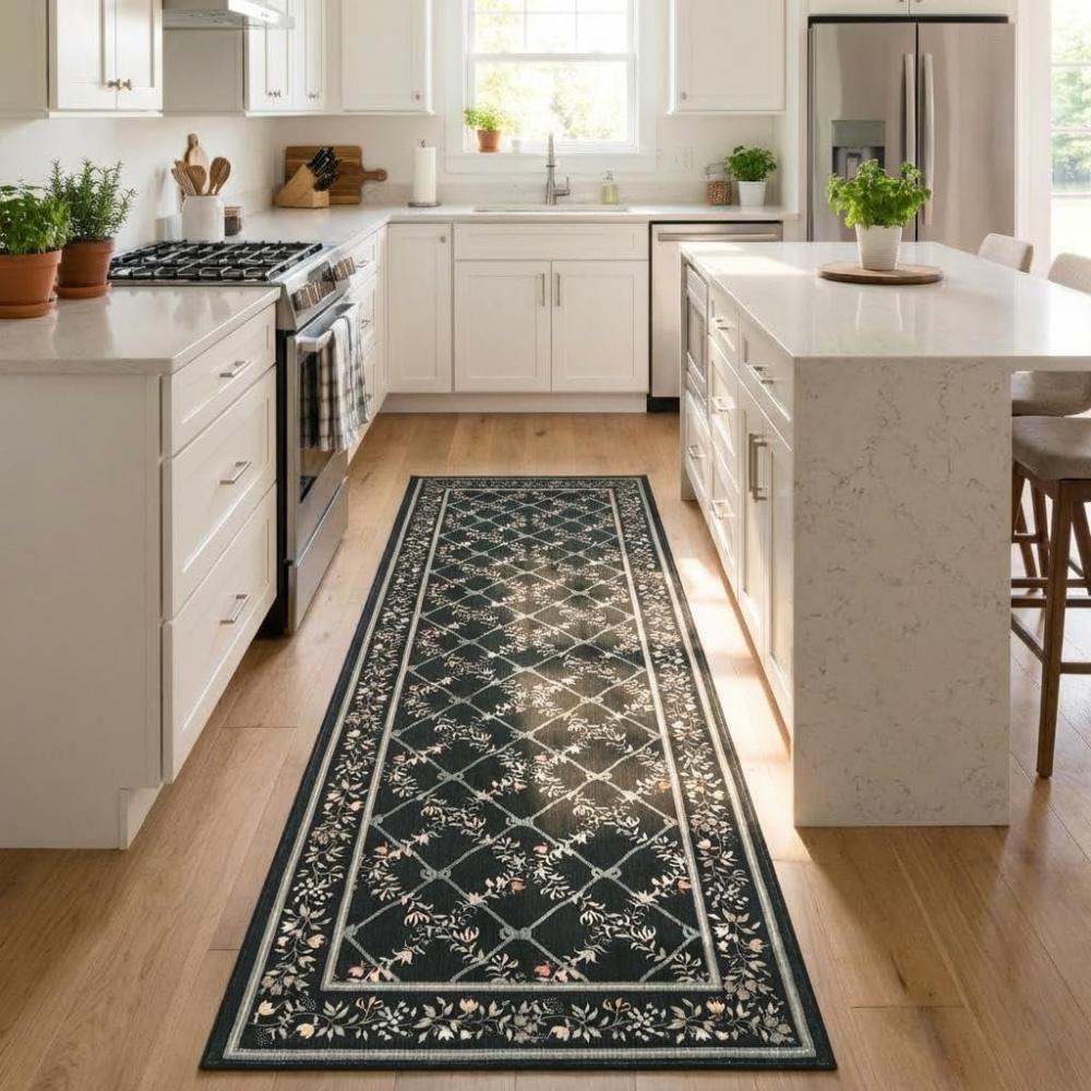 image:imageGarvee 8x10 Area Rugs Washable Rugs for Living Room Modern Solid Minimalist Border Rug Soft Bedroom Rug Non Slip Floor Cover Stain Resistant Throw Carpet for Dining Room Apartment NurseryBlackGreyFloral  Black