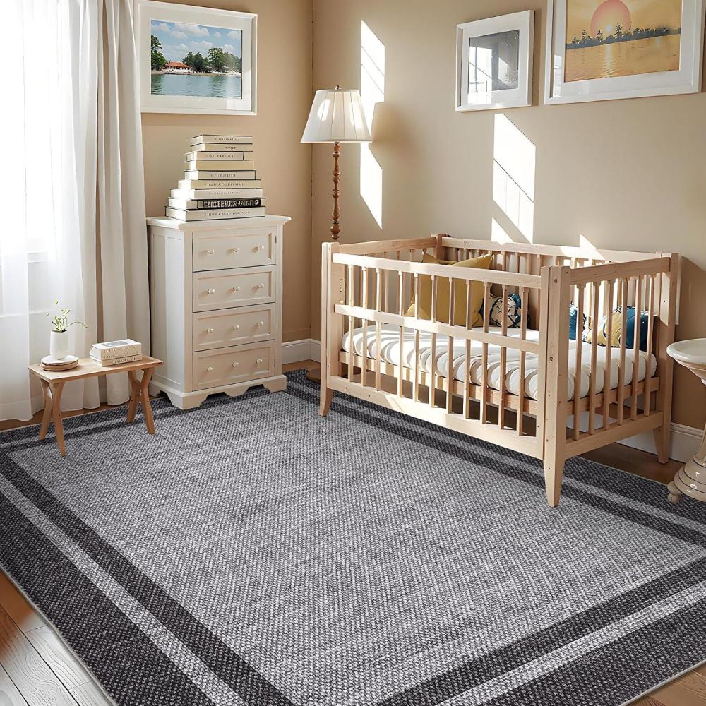 image:imageGarvee 8x10 Area Rugs Washable Rugs for Living Room Modern Solid Minimalist Border Rug Soft Bedroom Rug Non Slip Floor Cover Stain Resistant Throw Carpet for Dining Room Apartment NurseryBlackGreyBlackGreyborder