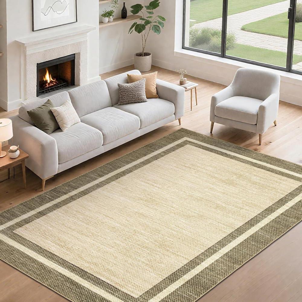 image:imageGarvee 8x10 Area Rugs Washable Rugs for Living Room Modern Solid Minimalist Border Rug Soft Bedroom Rug Non Slip Floor Cover Stain Resistant Throw Carpet for Dining Room Apartment NurseryBlackGreyGreenTaupeborder