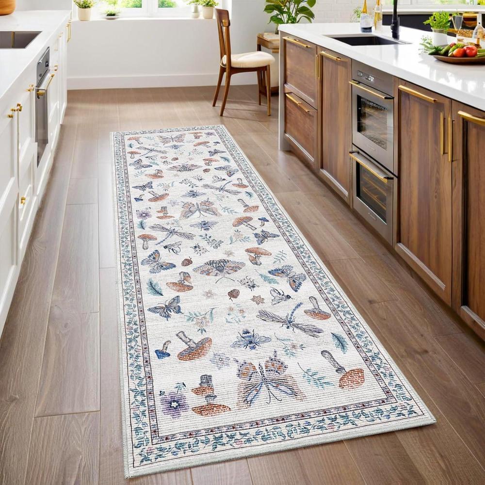image:imageGarvee 8x10 Rug Washable Vintage Boho Large Rugs for Living Room Non Slip Kids Playroom Floor Mat Non Shedding Soft Bedroom Rug Low Pile Soft Thin Foldable Indoor Rugs for Classroom Dining BeigeButterfly  Beige