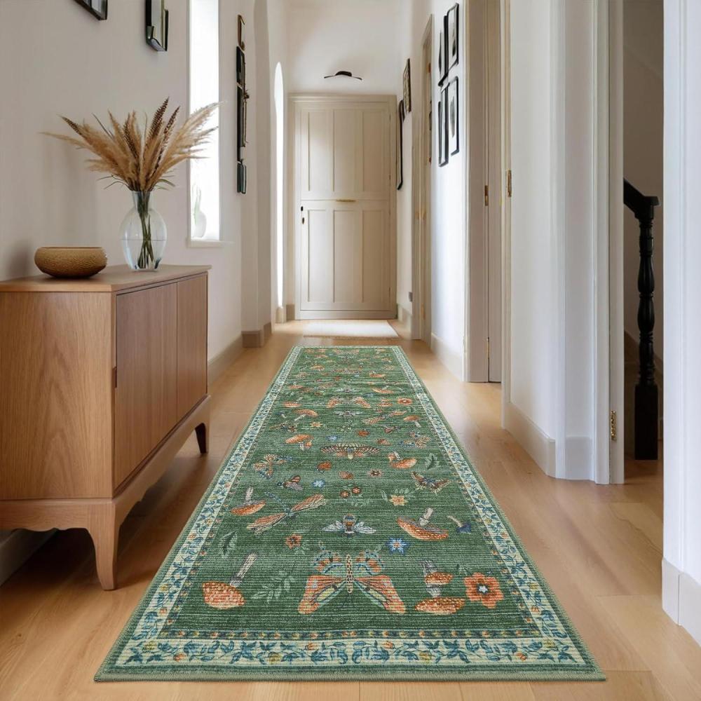 image:imageGarvee 8x10 Rug Washable Vintage Boho Large Rugs for Living Room Non Slip Kids Playroom Floor Mat Non Shedding Soft Bedroom Rug Low Pile Soft Thin Foldable Indoor Rugs for Classroom Dining BeigeButterfly  Green
