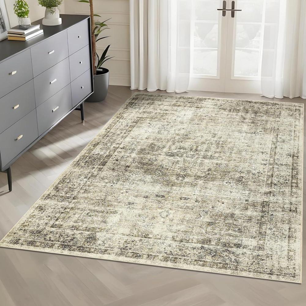 image:imageGarvee 9x12 Washable Rugs Low Pile Living Room Rug Boho Accent Rug Soft Bedroom Floor Carpet Modern Woven Print Rugs Not Braid Non Shedding Thin Foldable Floor Mats for Nursery Classroom GreenLight Green