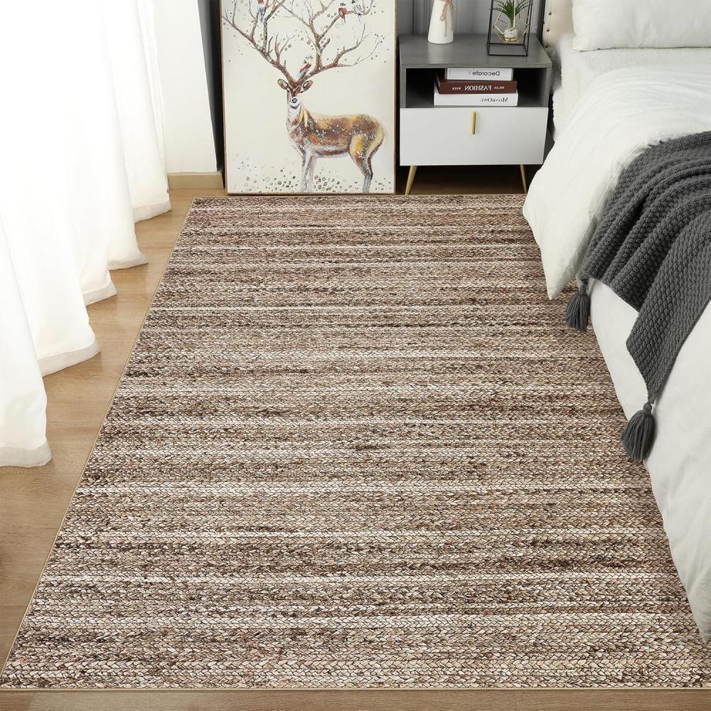 image:imageGarvee 9x12 Washable Rugs Low Pile Living Room Rug Boho Accent Rug Soft Bedroom Floor Carpet Modern Woven Print Rugs Not Braid Non Shedding Thin Foldable Floor Mats for Nursery Classroom GreenBraided  Brown