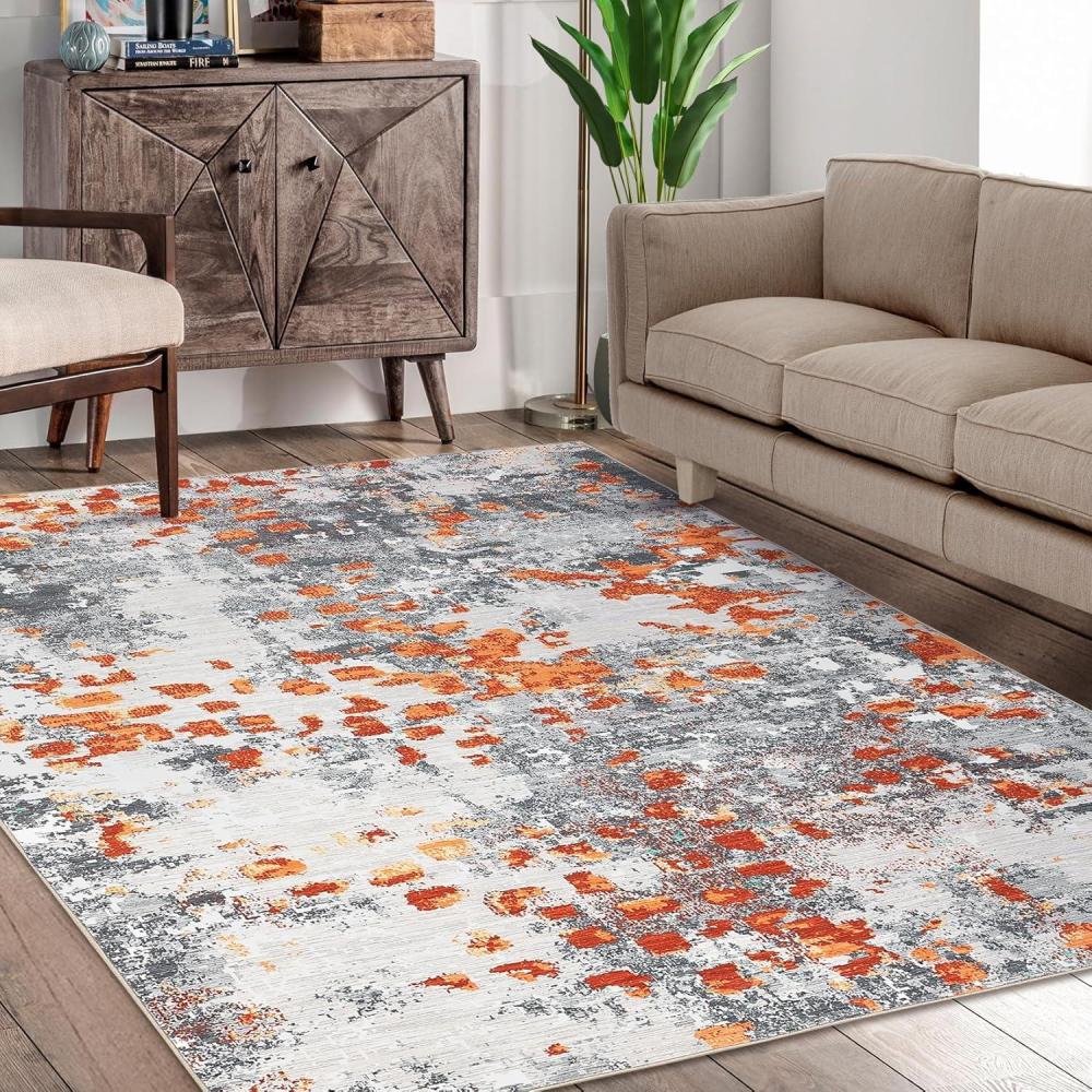 image:imageGarvee 9x12 Washable Rugs Low Pile Living Room Rug Boho Accent Rug Soft Bedroom Floor Carpet Modern Woven Print Rugs Not Braid Non Shedding Thin Foldable Floor Mats for Nursery Classroom GreenOrange Gray