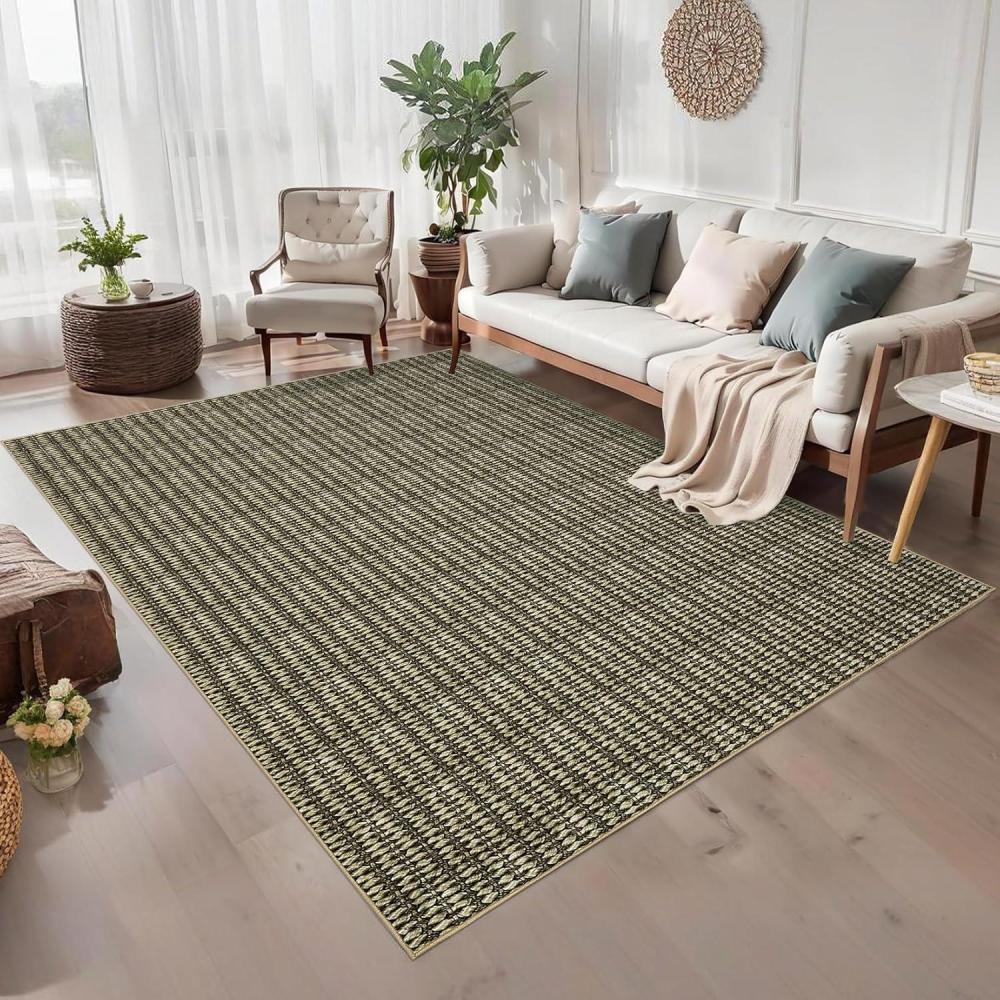 image:imageGarvee 9x12 Washable Rugs Low Pile Living Room Rug Boho Accent Rug Soft Bedroom Floor Carpet Modern Woven Print Rugs Not Braid Non Shedding Thin Foldable Floor Mats for Nursery Classroom GreenKnit Print  Taupe