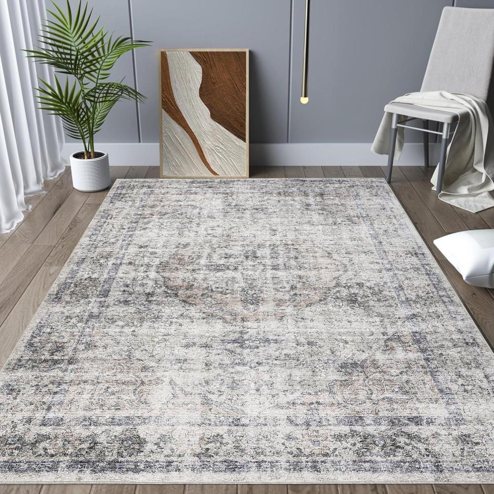 image:imageGarvee 9x12 Washable Rugs Low Pile Living Room Rug Boho Accent Rug Soft Bedroom Floor Carpet Modern Woven Print Rugs Not Braid Non Shedding Thin Foldable Floor Mats for Nursery Classroom GreenBeige Grey