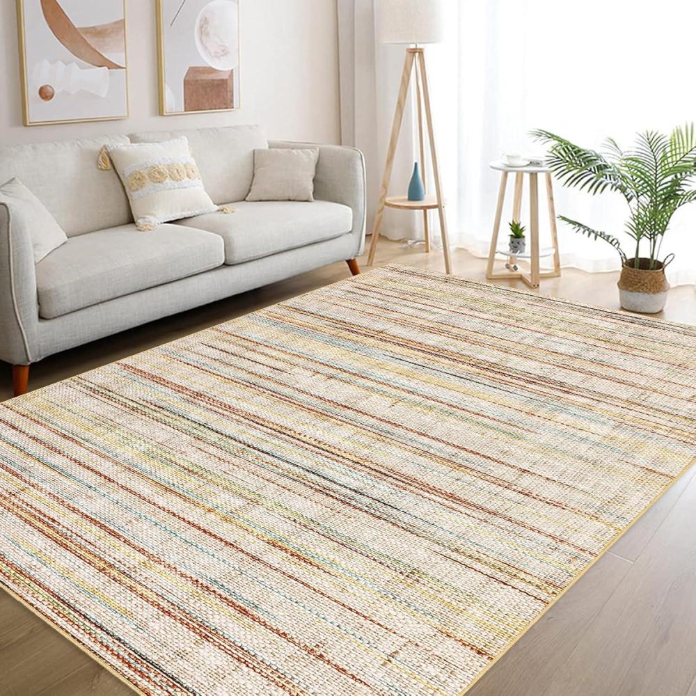 image:imageGarvee Area Rug 5x7 Machine Washable Rugs Non Slip Low Pile Abstract Print Modern Carpet Stain Resistant Non Shedding Accent Rugs for Living Room Bedroom Dining Room RedNeutralcolorful