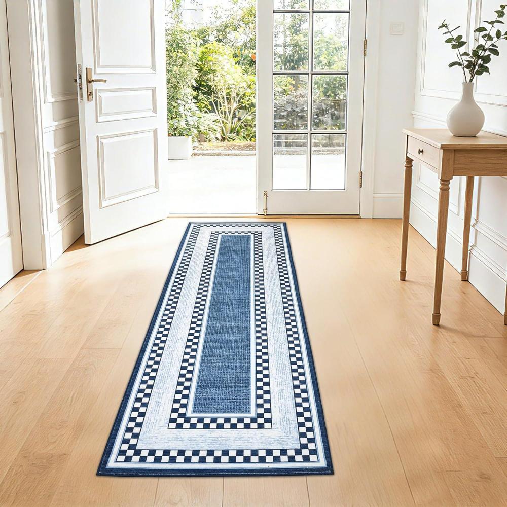 image:imageGarvee Area Rug 5x7 No Slip Washable Modern Checkered Pattern Area Rug LowPile Design Rug Under Bed Carpet for Living Room Bedroom Dining Room GreyBlue