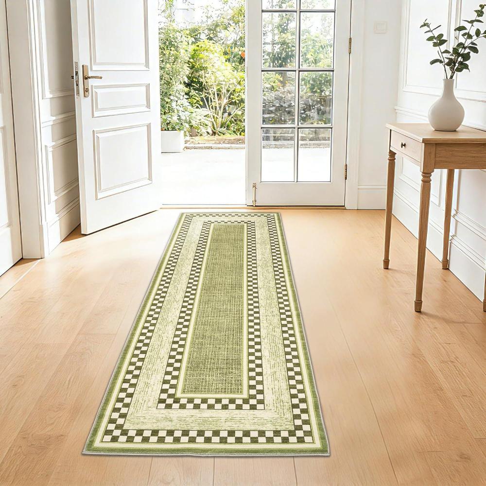 image:imageGarvee Area Rug 5x7 No Slip Washable Modern Checkered Pattern Area Rug LowPile Design Rug Under Bed Carpet for Living Room Bedroom Dining Room GreyGreen