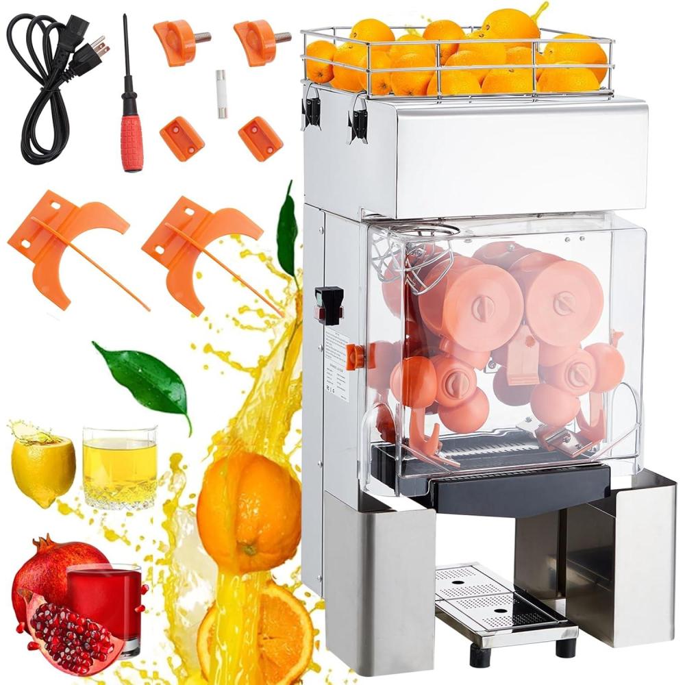 image:imageGarvee Commercial Juicer Machine 110V Automatic Feeding Juice Extractor 120W Orange Squeezer for 2030 per Minute with PullOut Filter Box SUS 304 Tank PP Cover and Two Peel Collecting Buckets